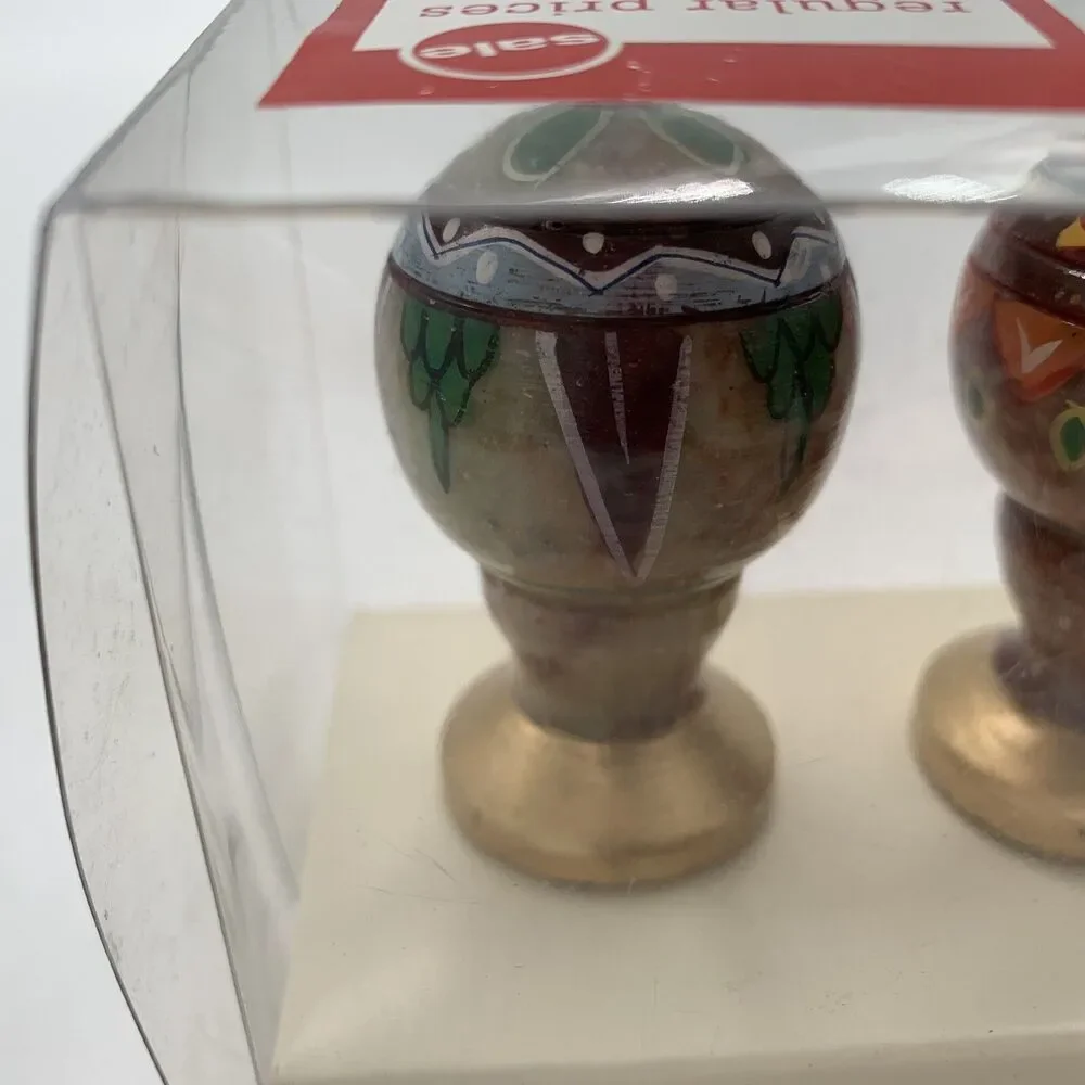 Pier 1 Stone Bottle Stoppers Hand Painted Ethnic Floral Set of 3